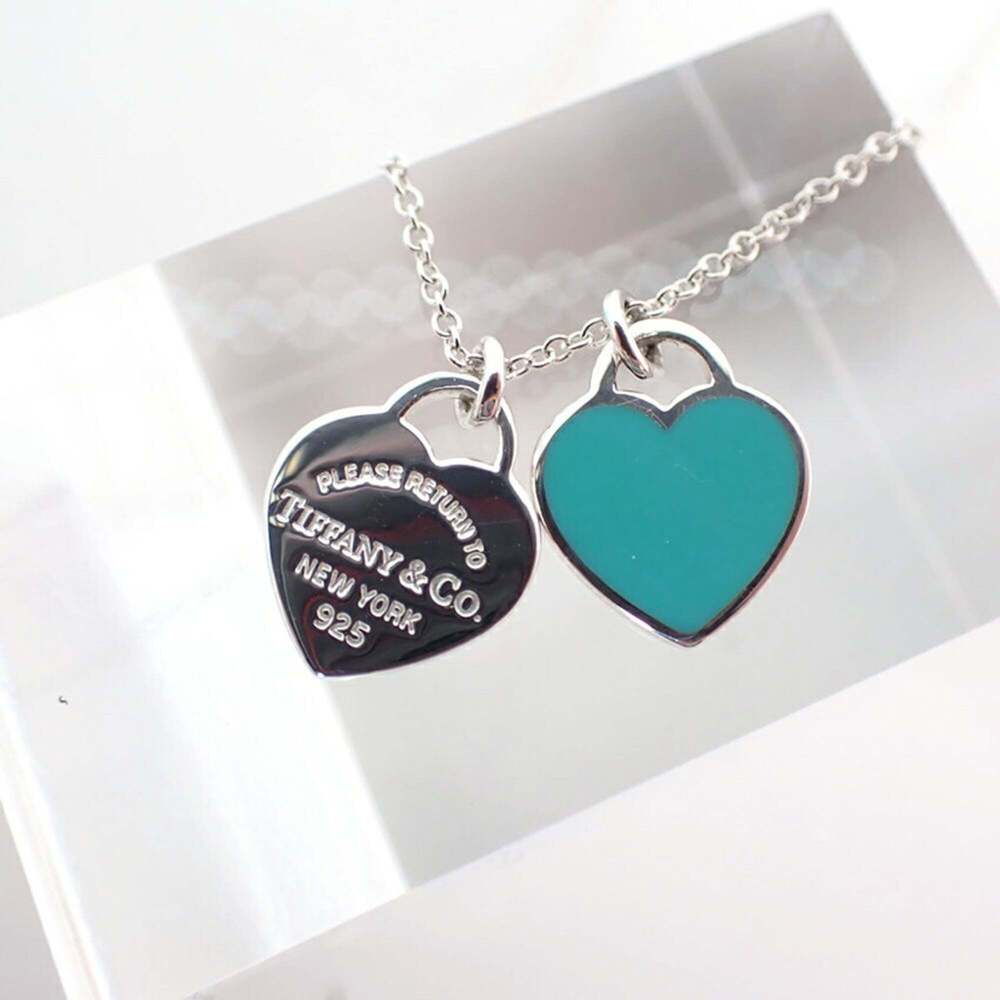 TIFFANY & Co. 925 Blue Enamel Return to Tiffany Double Heart Tag Pendant - Picture 6 of 11